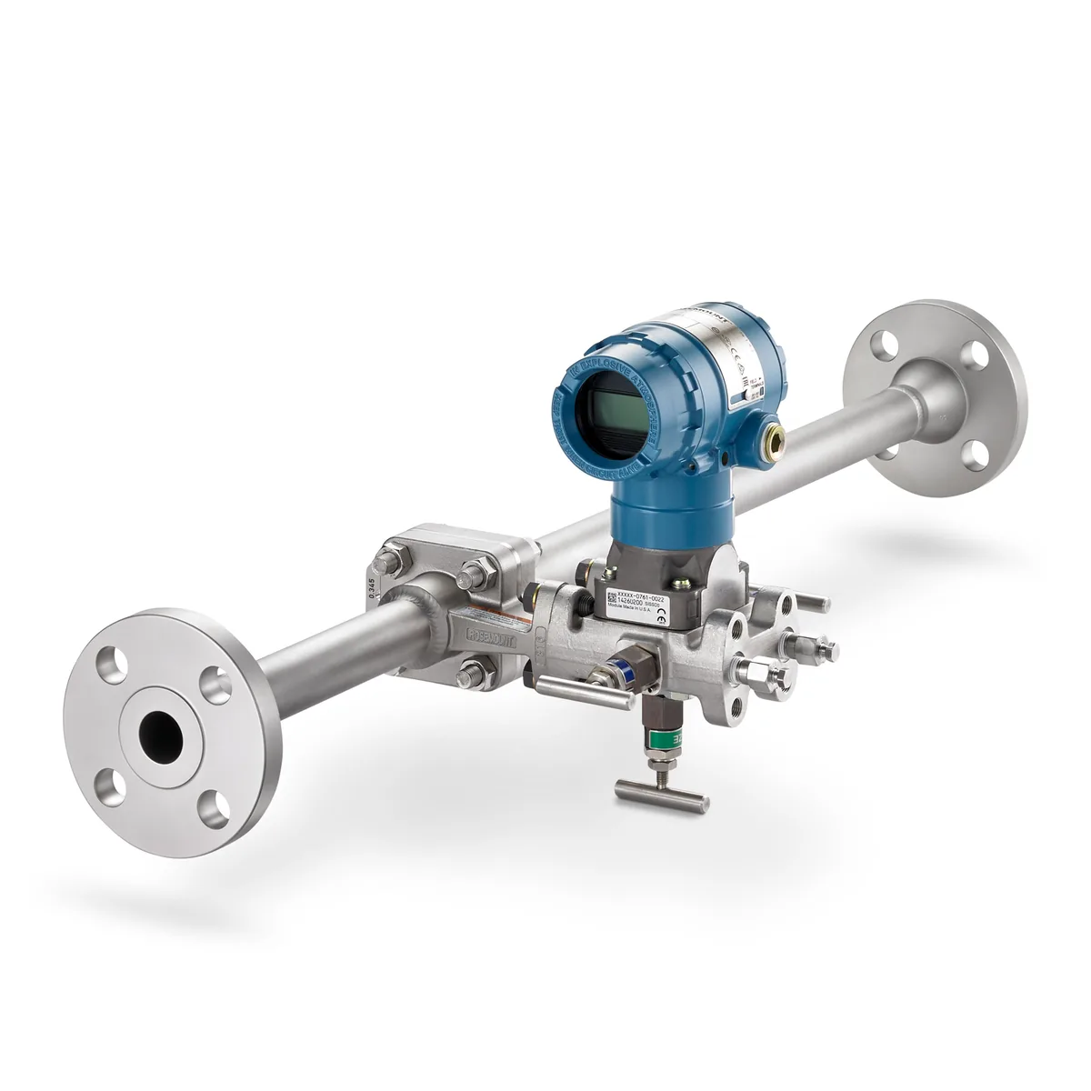 Cụm đo lưu lượng chênh áp lắp sẵn cùng phần tử sơ cấp và manifold, đã thử kín tại nhà máy.