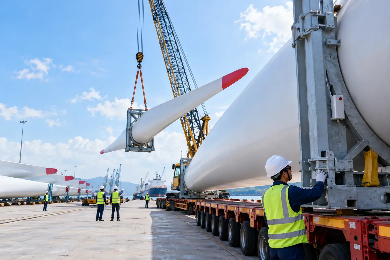 Bốc xếp cánh quạt tua-bin gió tại cảng