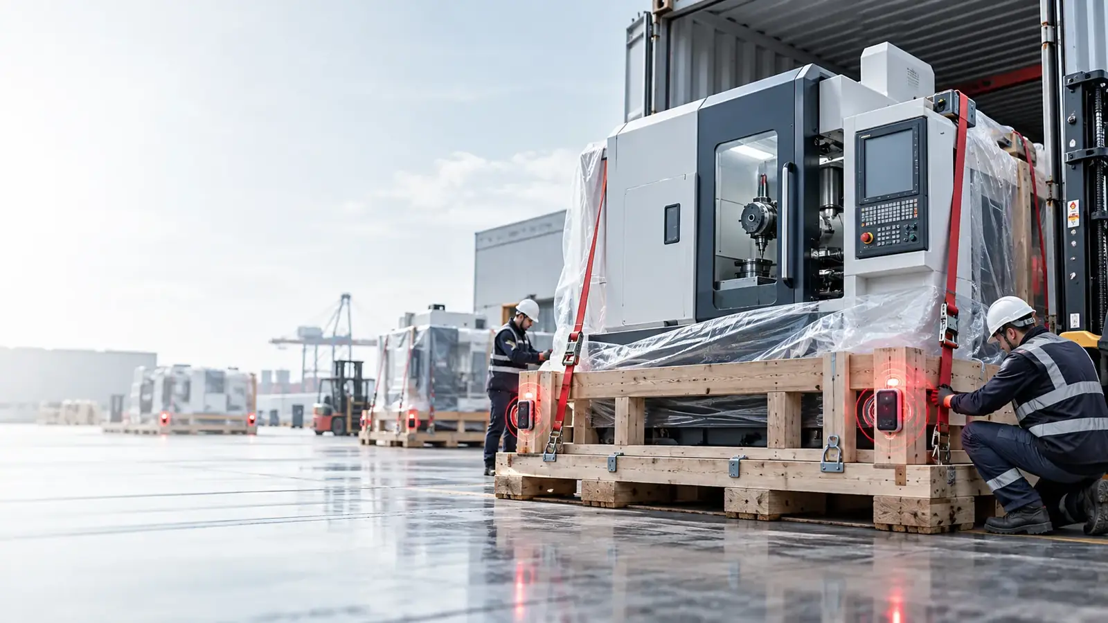 Đóng kiện máy CNC trên pallet gỗ trước khi xuất xưởng