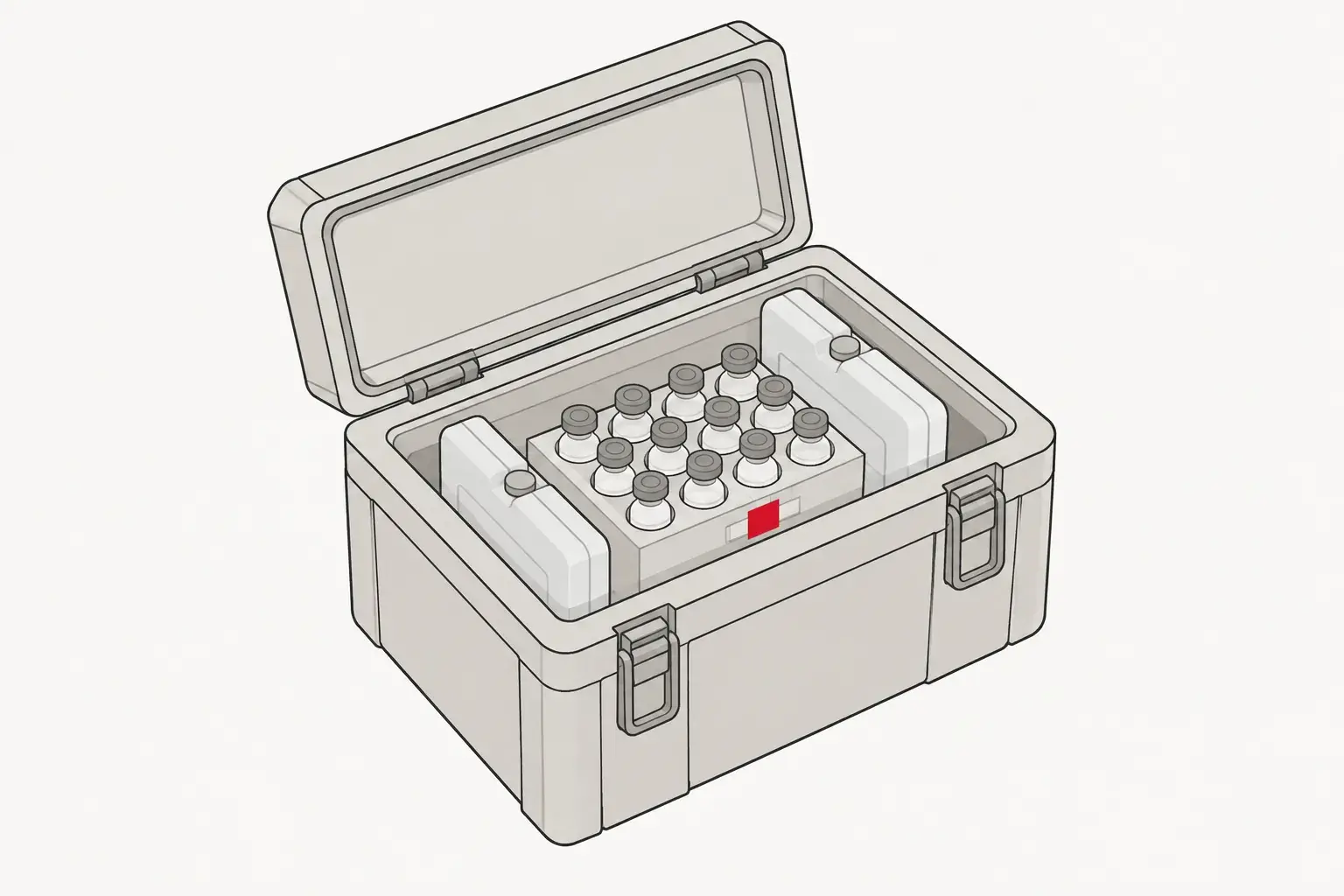 Minh họa đặt chỉ thị đông băng trên giá lọ vaccine, tách khỏi đá gel