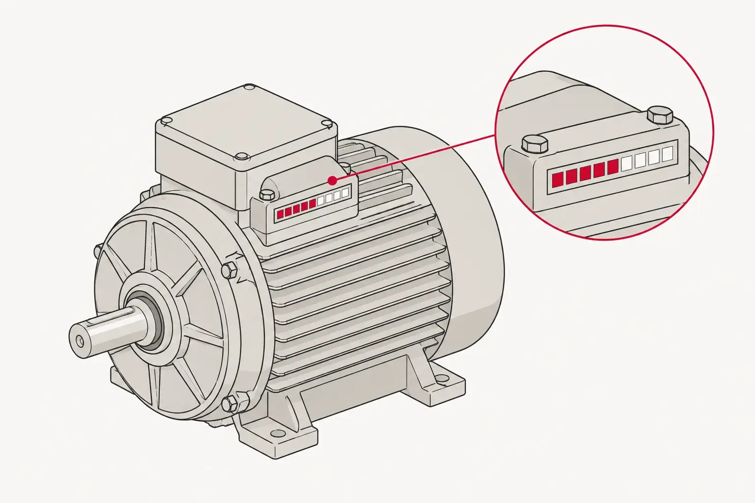 Minh họa nhãn Thermax nhiều mức trên vỏ ổ trục motor, các ô đã đen cho biết nhiệt độ cao nhất