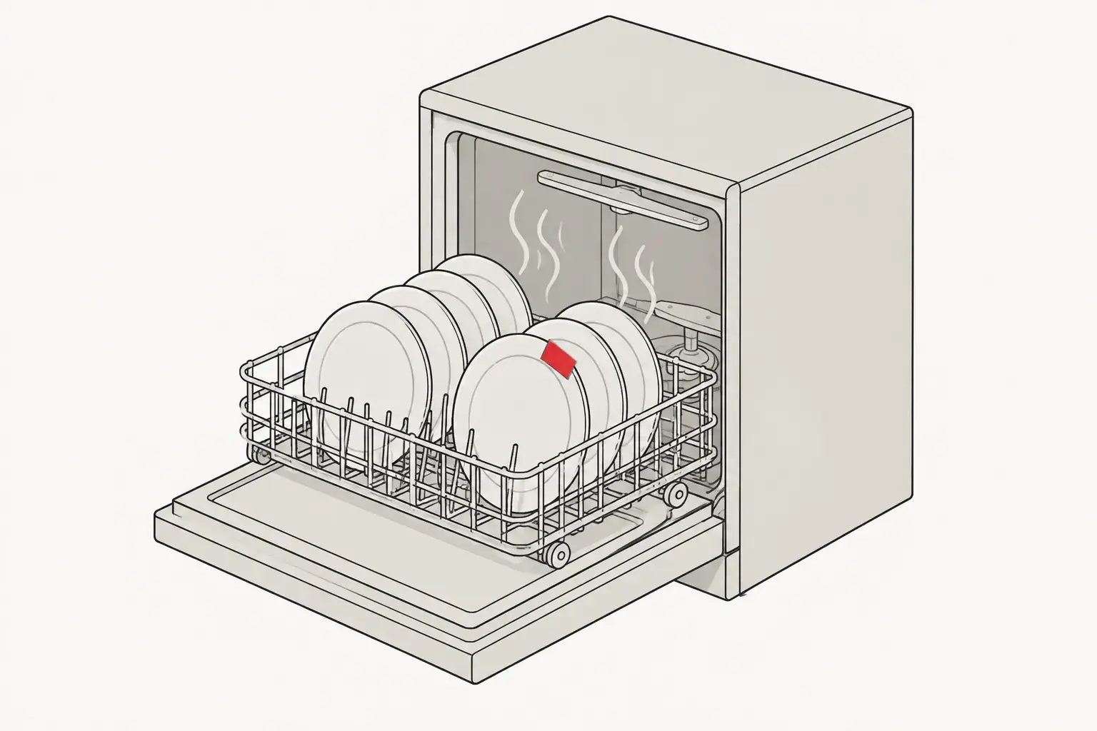 Minh họa dán nhãn Thermostrip lên đĩa trước khi đưa vào máy rửa