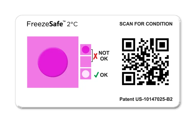 E01FRE002C02R2 – Chỉ thị đóng băng FreezeSafe QR – Ngưỡng dưới 2 °C, cuộn 100