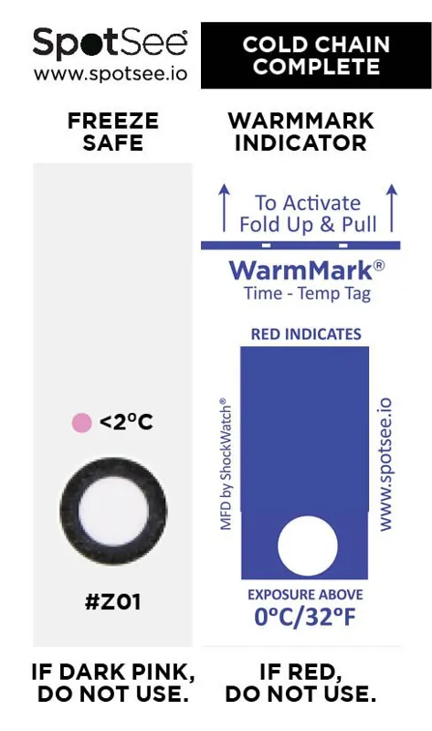 27183 – Chỉ thị chuỗi lạnh ColdChain Complete 0–8 °C, 8 giờ, kèm WarmMark QR