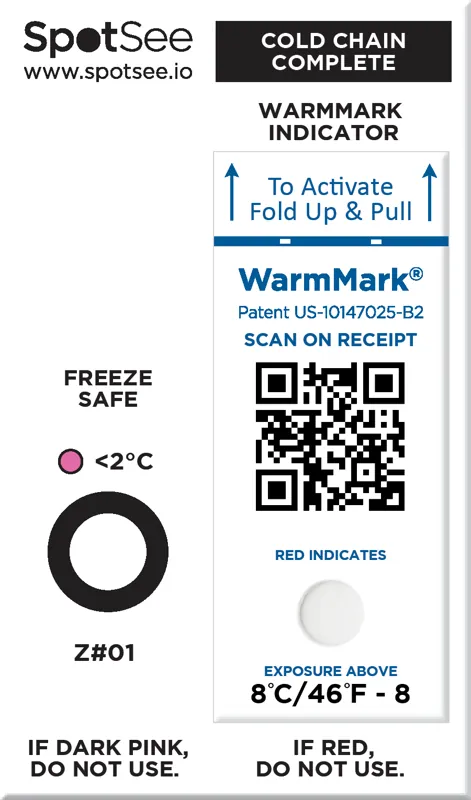 27184 – Chỉ thị chuỗi lạnh ColdChain Complete 2–8 °C, 8 giờ, kèm WarmMark QR