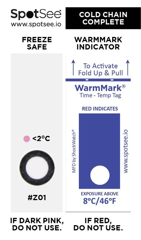27185 – Chỉ thị chuỗi lạnh ColdChain Complete 2–8 °C, 48 giờ, kèm WarmMark QR