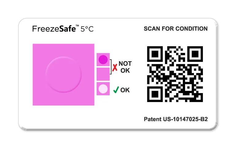 E01FRE005C02R1 – Chỉ thị đóng băng FreezeSafe QR – Ngưỡng dưới 5 °C, cuộn 1000